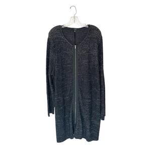 Talbots Woman Plus Black White Speckled Long Zip Up Knit Cardigan Size 2X